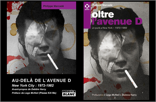 Au-Dela de l'avenue D, Oltre l'Avenue D, Philippe Marcade, Book Cover Design, Blood & Coffee Stains, Sophie Lo
